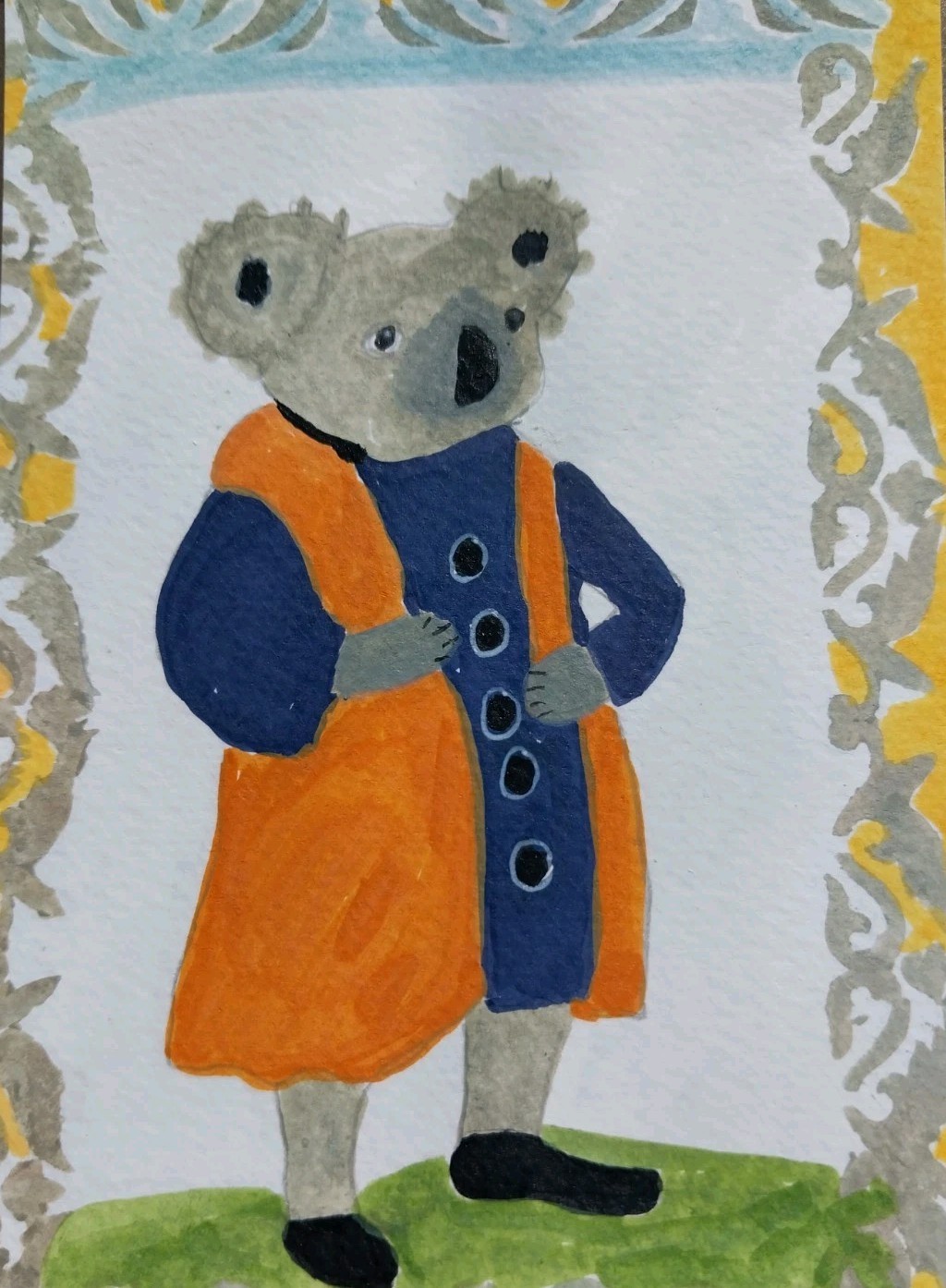 GAT Expressionism Original Painting 4×6 Whimsical Animals Koala Bear Art Decor