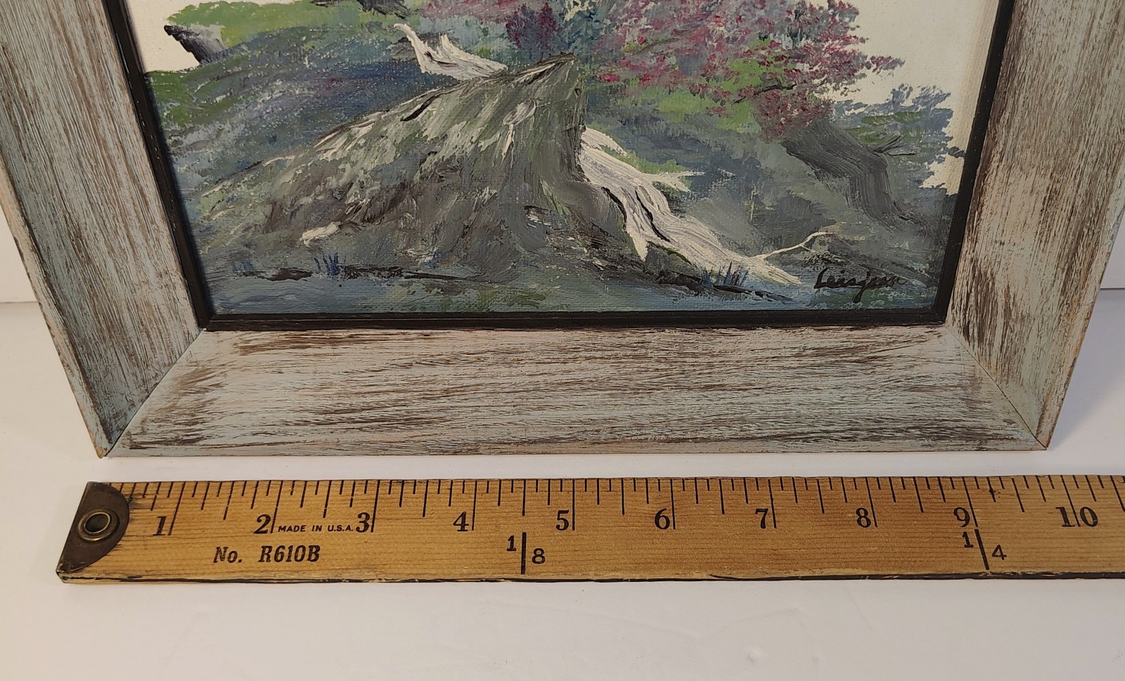 Mid-century Oil Painting Cypress Tree 8″x 16″ in Framed Panel Signed Schlegel