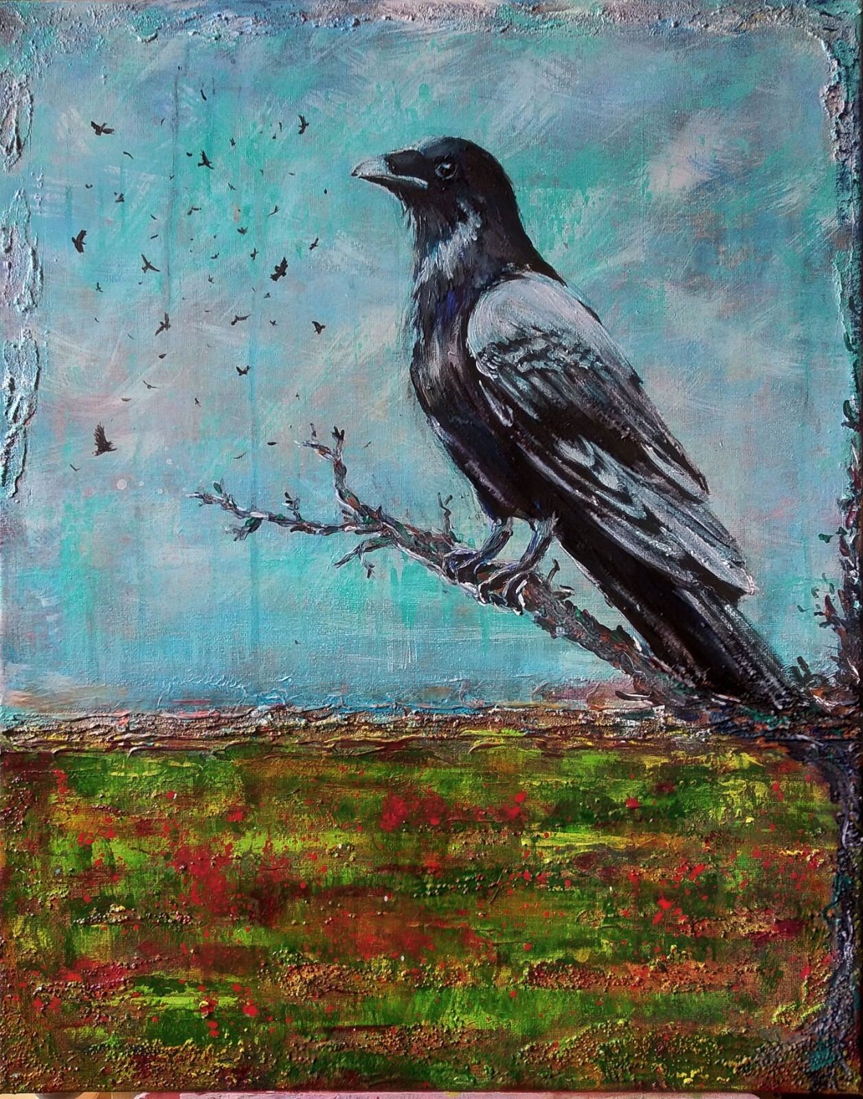 Majestic Raven – Acrylic Landscape with Bird on Canvas 40x50cm original art