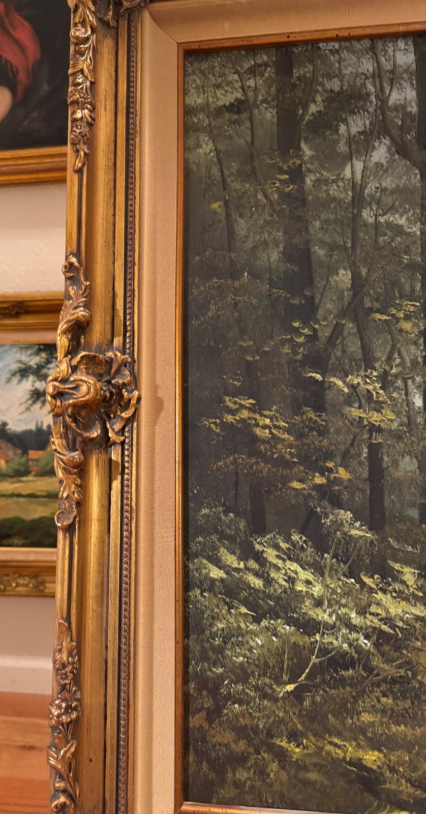 Deep In The Forest Ornate Wood Framed Oil Painting By De Ong 43″ x 31″