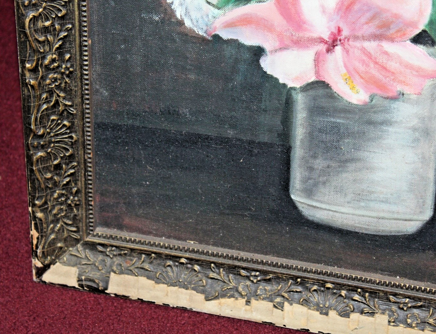 Vintage Flower Oil Painting Shabby Chic Colorful Flowers In Vase Framed