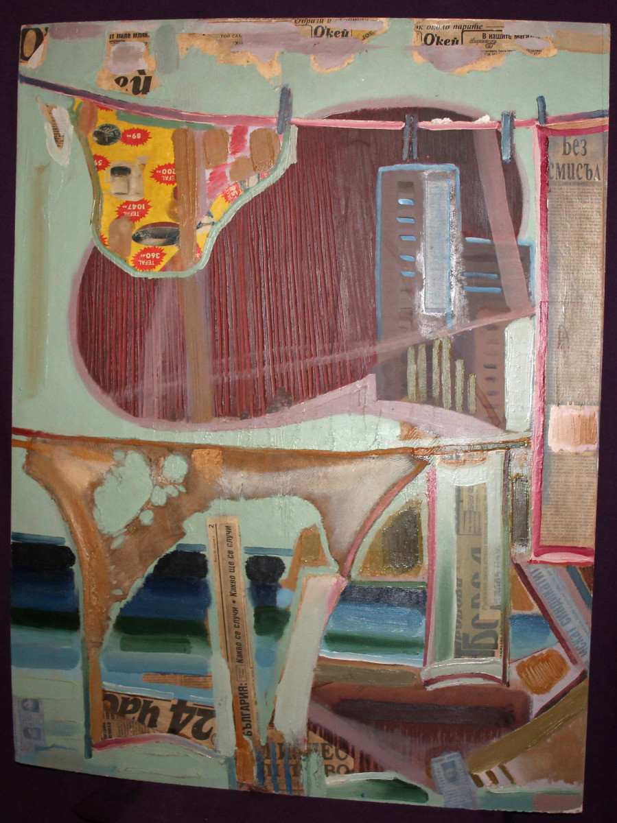 Vintage Large Abstract oil collage painting signed