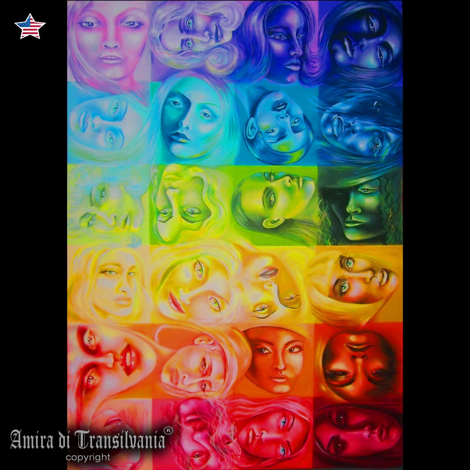 Pop Art Painting Contemporary Beautiful Womans Portraiture Rainbow Famous Artist