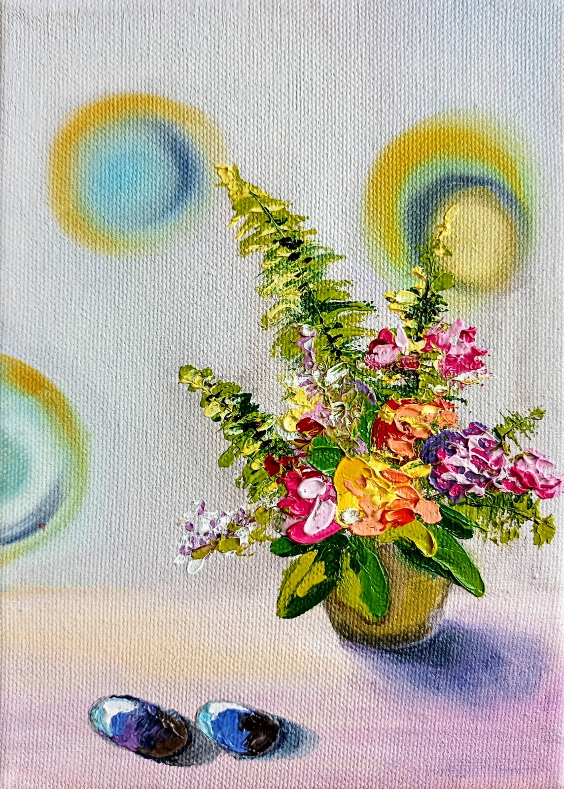 Bouquet Oil Painting 13x18cm Flowers Stones Original Painting on Canvas