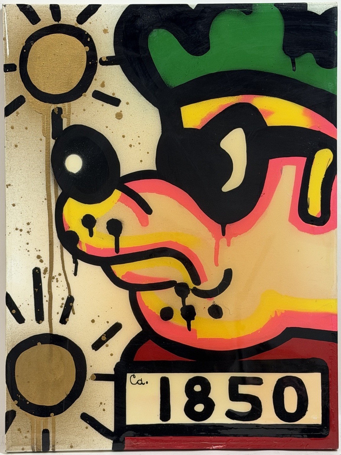 Original Pop Art Character Mixed Media Canvas Painting Ca. 1850 Street Art