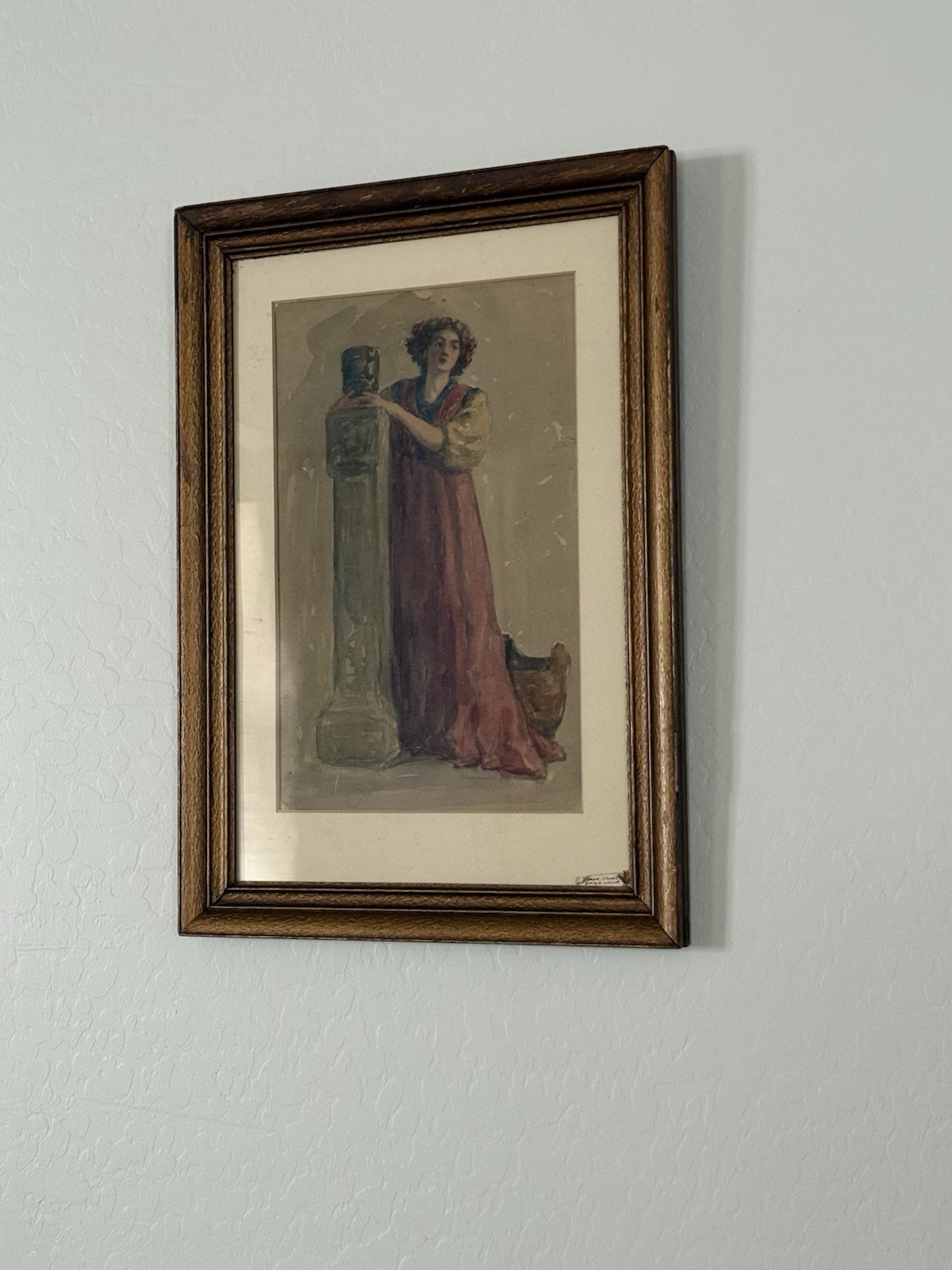 Antique Watercolor Classical Woman Art Nouveau Style Figure Signed Framed