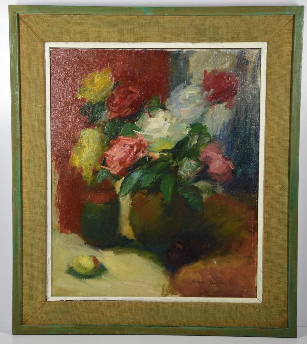 Impressionist Art Painting Roses In Vase Still Life Original Oil Canvas Signed