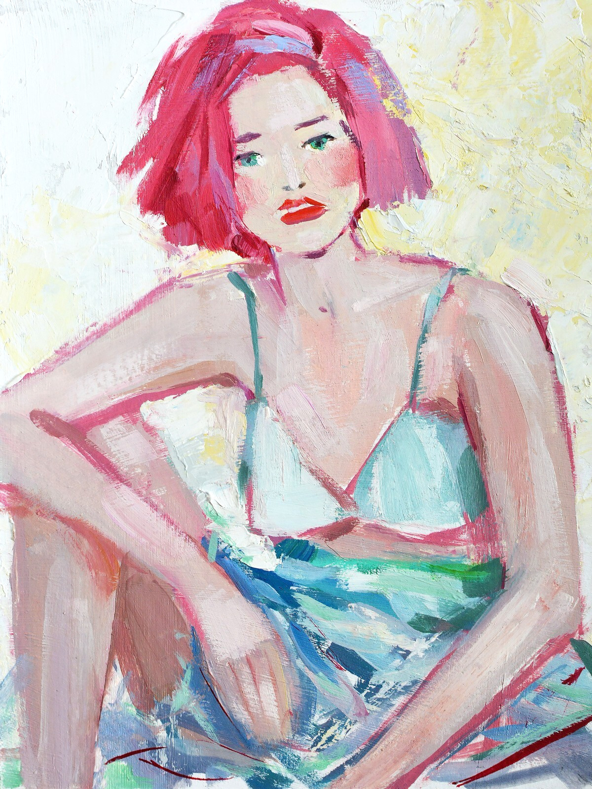 Woman Original Oil Painting 8″x6″ Woman Body Portrait of a model Pink hair