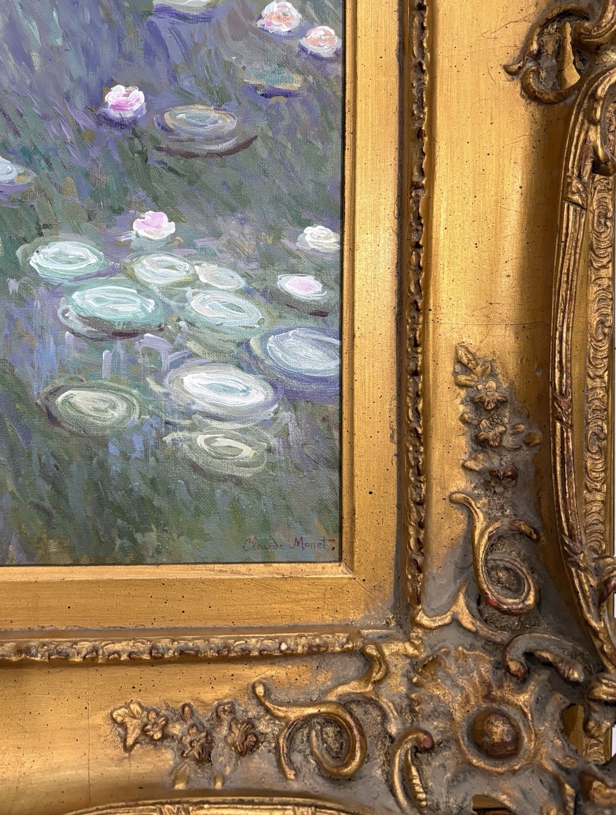 Claude Monet 1840-1926 Oil On Canva Signed In The Style Of. high end wood frame