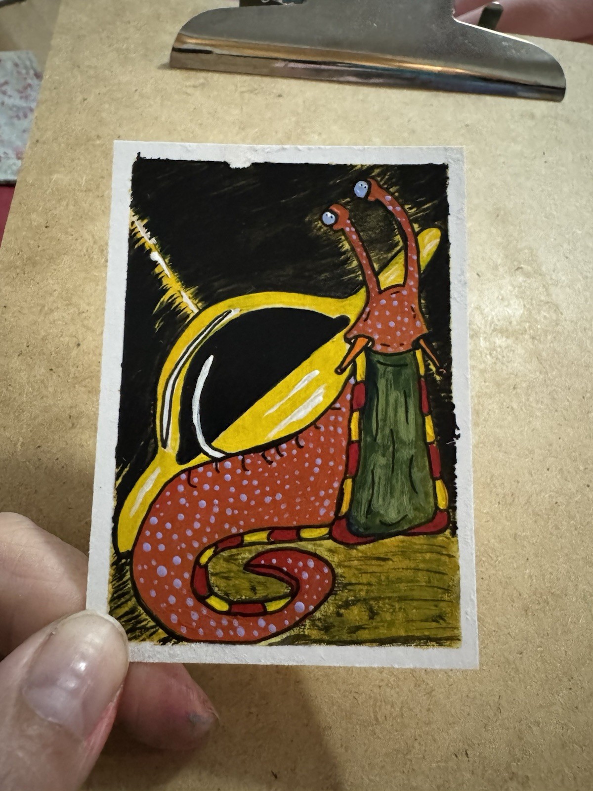 ACEO Original Actually Handmade Acrylic Cute Snail Planet Trading Art Card