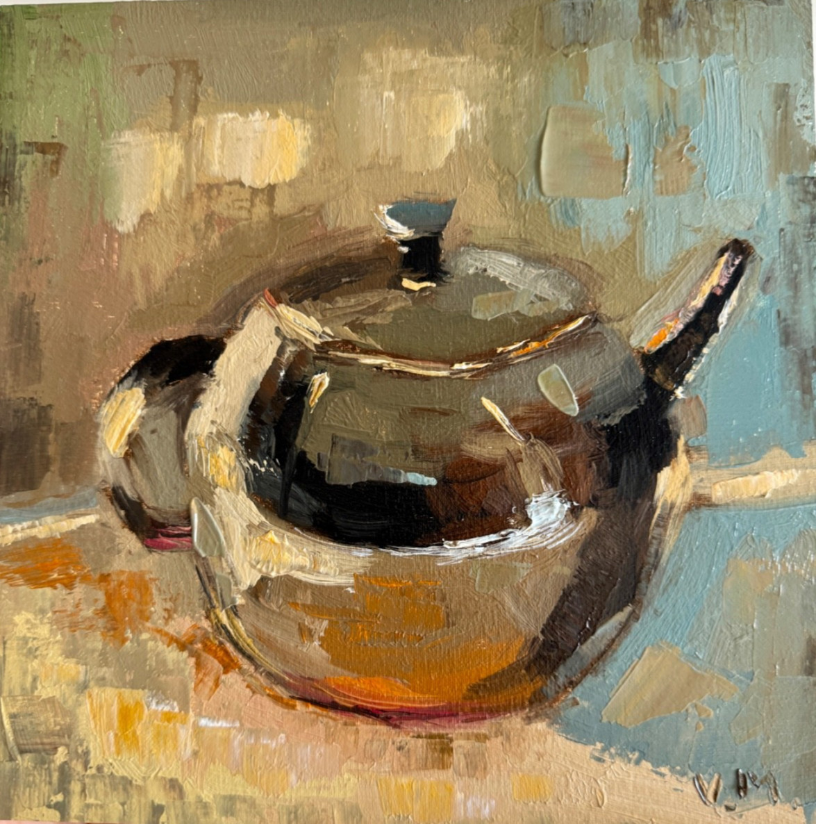 Vintage Teapot Oil Painting Original Abstract Still Life Canvas Kitchen Decor