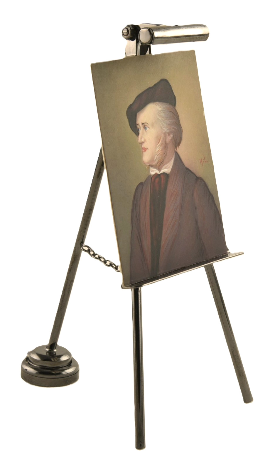 Miniature Portrait Wilhelm Richard Wagner by Italian Artist HiL w/Easel ORIGINAL