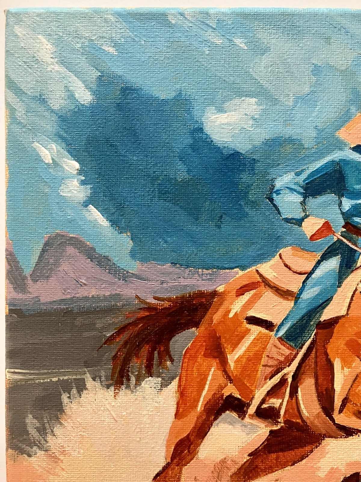 Original Acrylic Western Painting Cowboy Horse Rider 10×10 Inches Signed Art