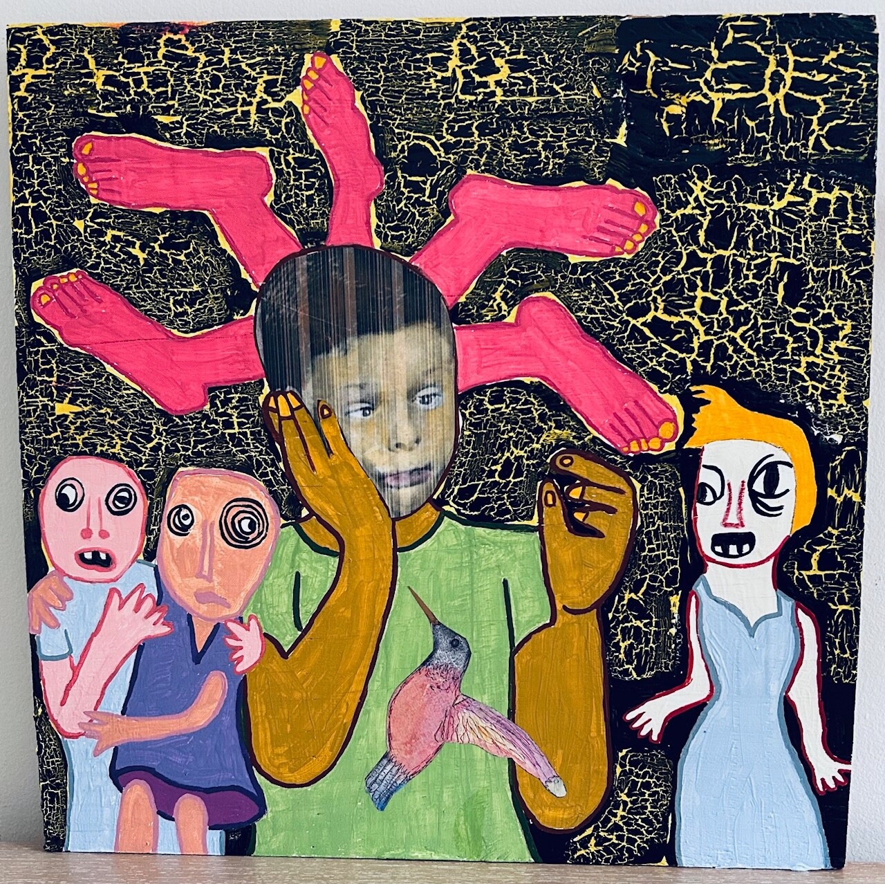 Original Outsider/Visionary/Folk Art Piece On Wood: Two Works On One – 18″x18″
