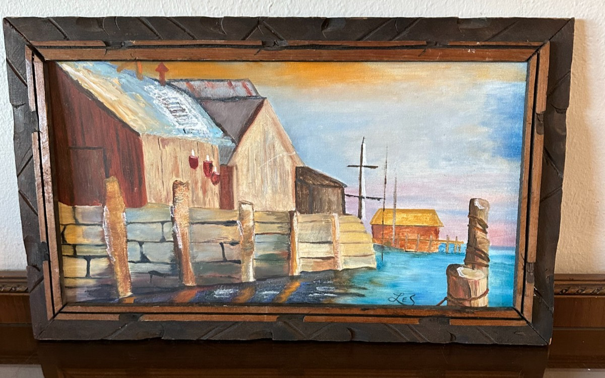 Nautical American Painting Coastal Landscape Nautical Art Ships Boats Signed