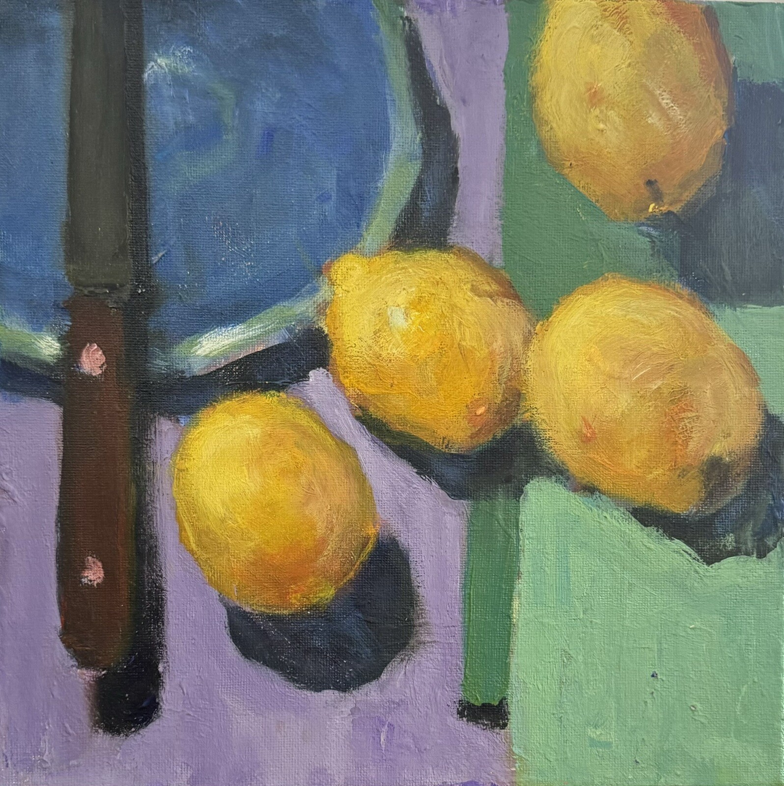 Original New Impressionism Still Life Lemons Blue Plate Acrylic/StretchedCanvas