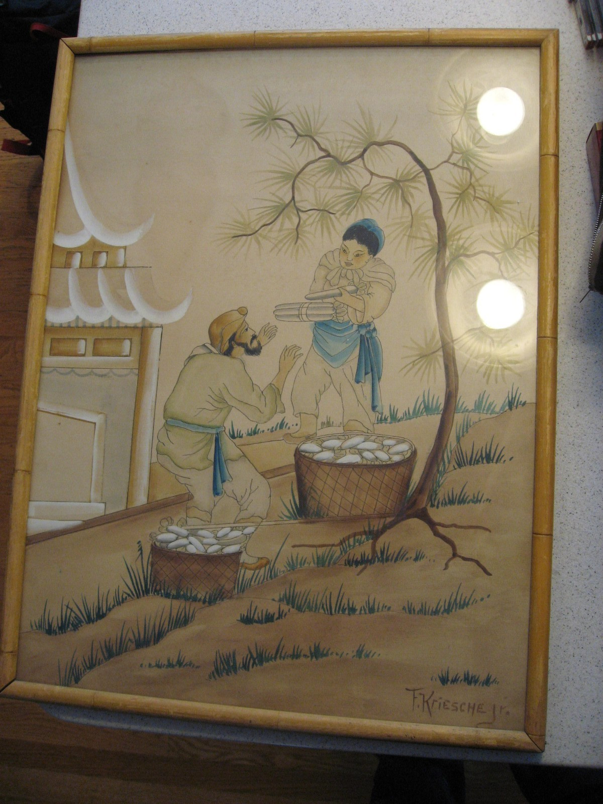 Vtg Frank Kriesche Jr. House of Baldwin Watercolor The Traders about 24″T x 18″W