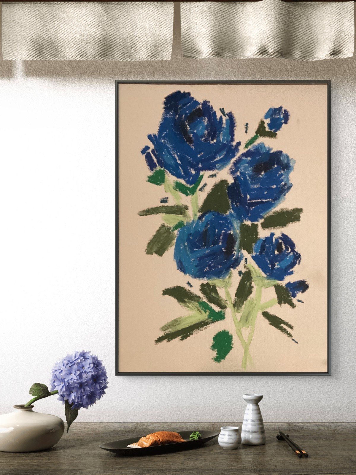 Modern Blue Flowers Bundle Original Art 11 by 14 Canvas Panel