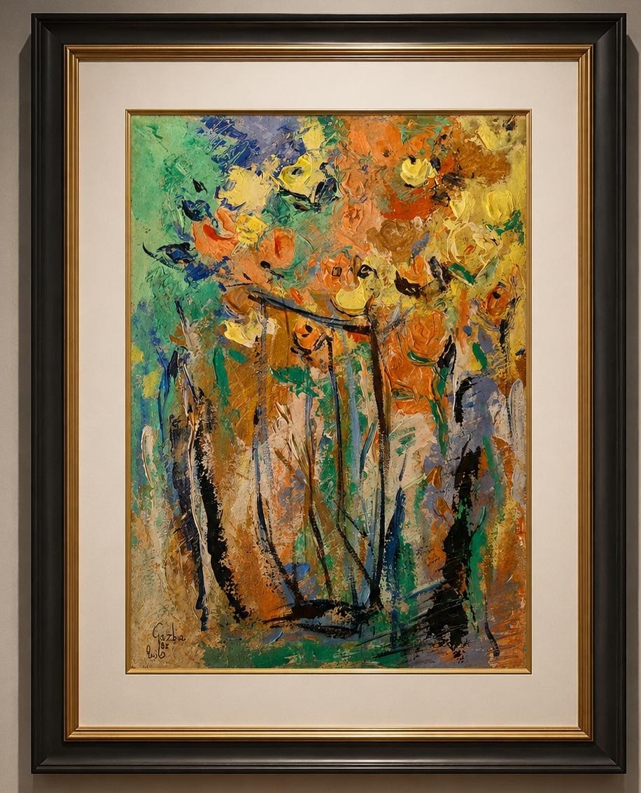 ORIGINAL ACRYLIC on paper Painting By Prominent Egyptian Artist GAZBIA SIRRY
