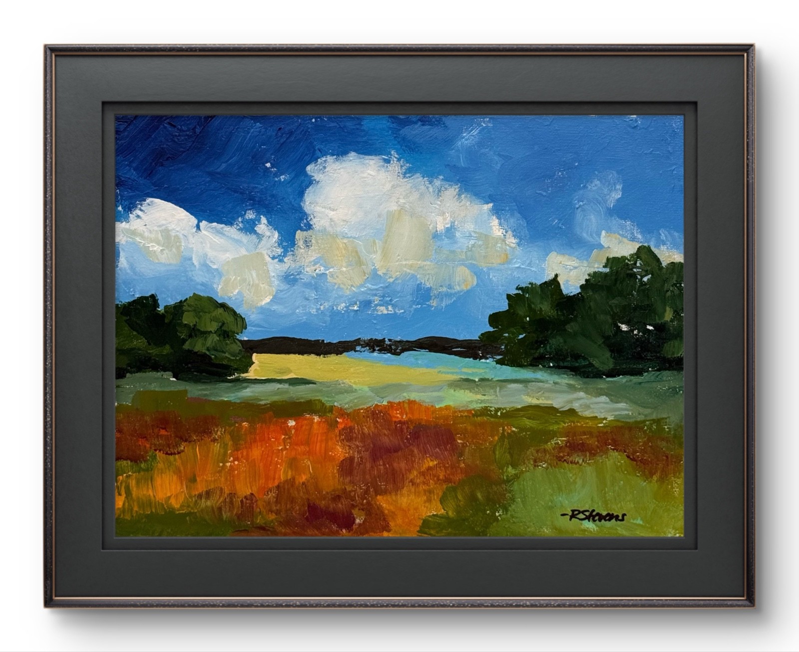 R Stevens Autumn Landscape Original Acrylic Painting Colorful 11×14