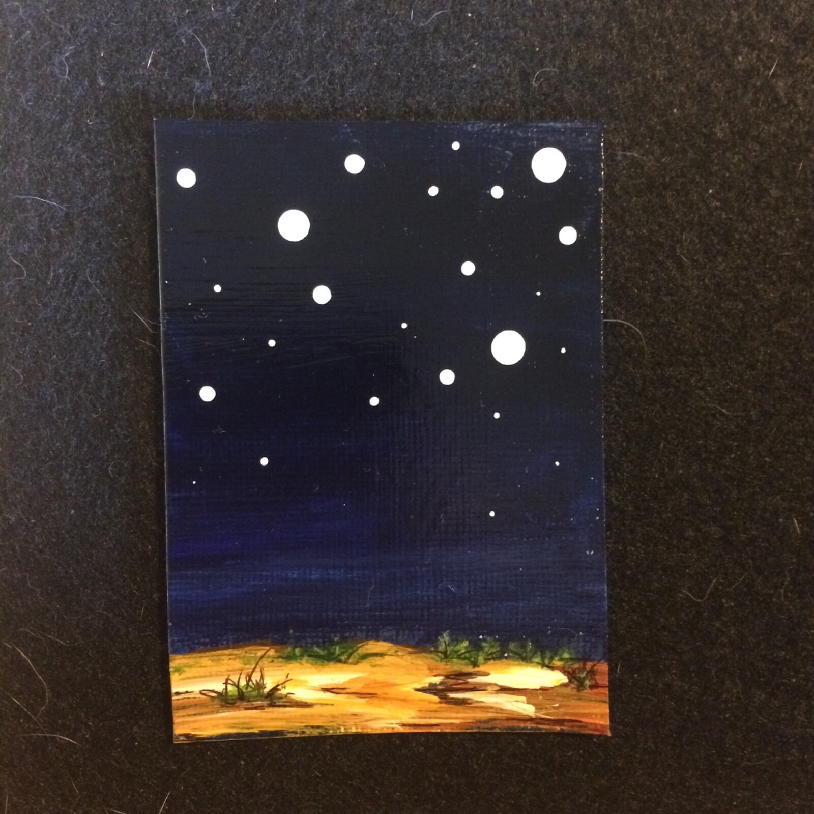 ACEO Original Acrylic Landscape Painting Mojave Desert Clouds Night Sky Moons
