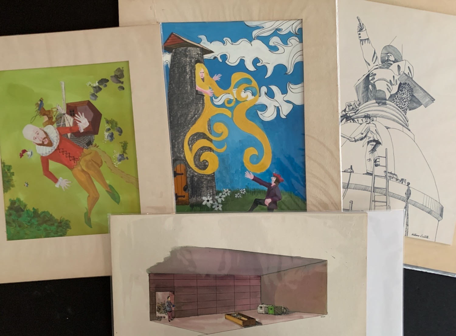 4 Original 1970s Signed Watercolor & Ink Paintings by Pennsylvania Illustrator