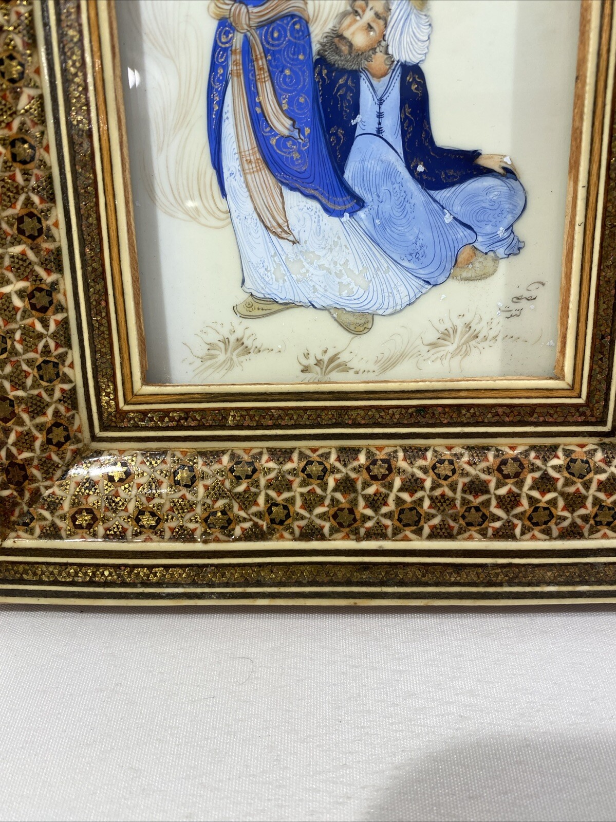 Khatam Kari Rahmen mit original Malerei signiert – Persien