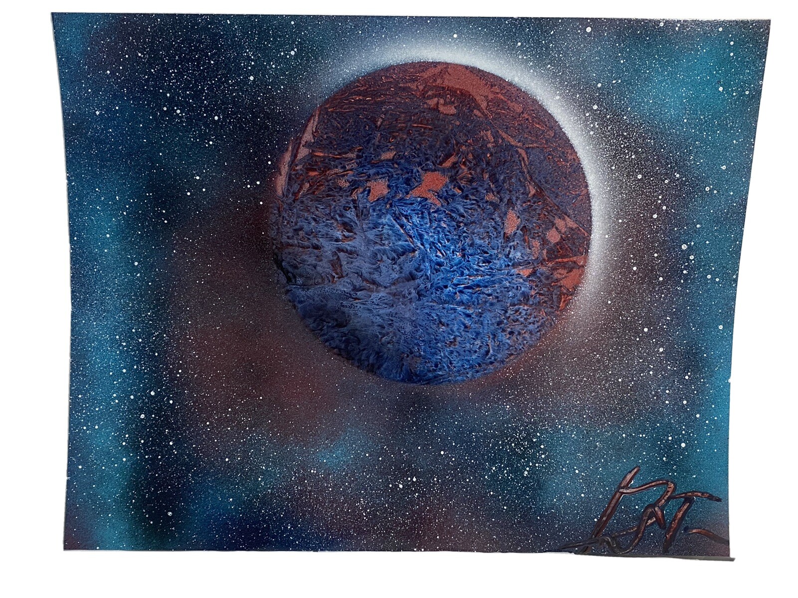 Spray paint galaxy planet art 11×14