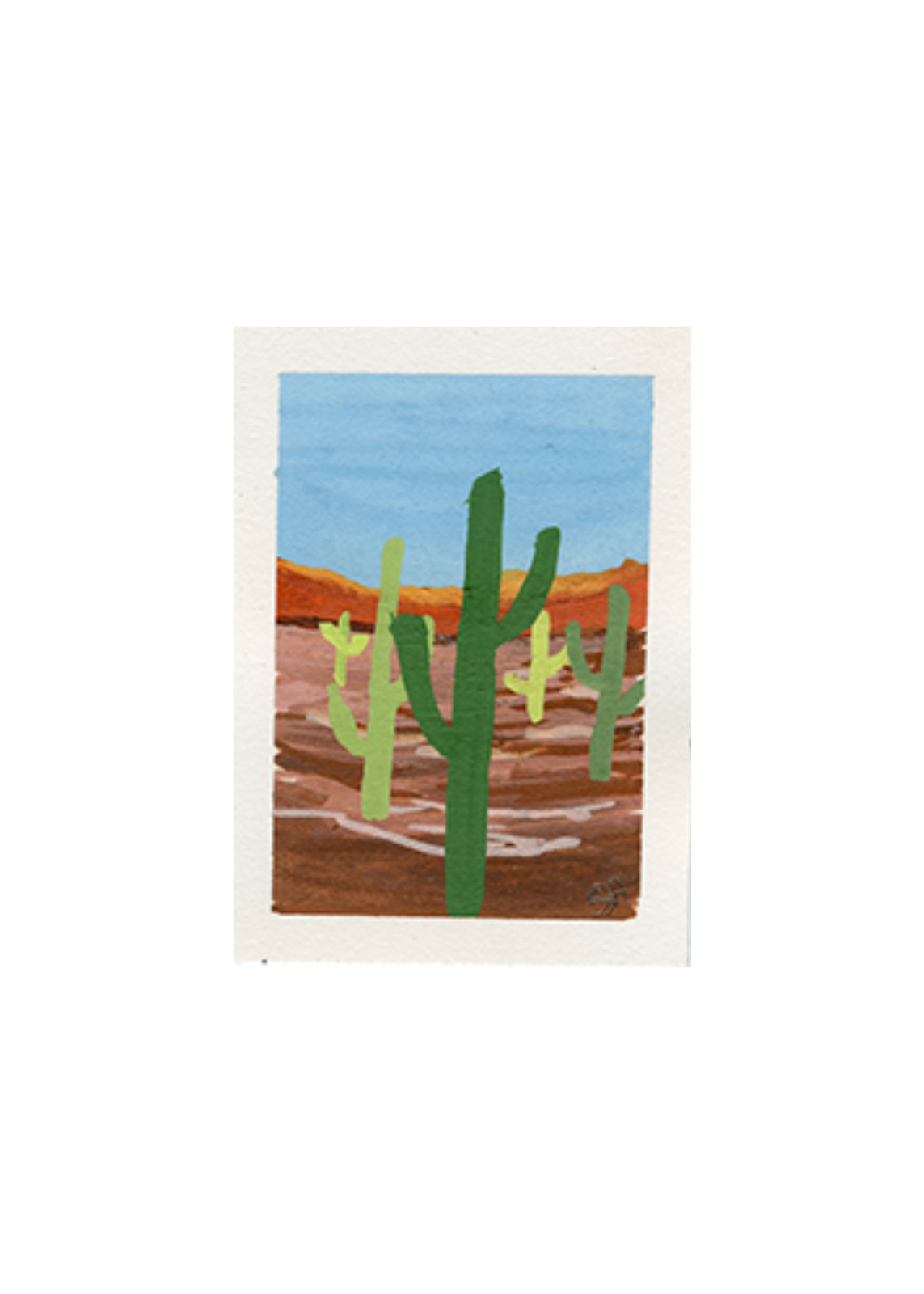 ACEO ATC New Mexico#2 in series Desert Cactus Acrylic Marker Painting OOAK