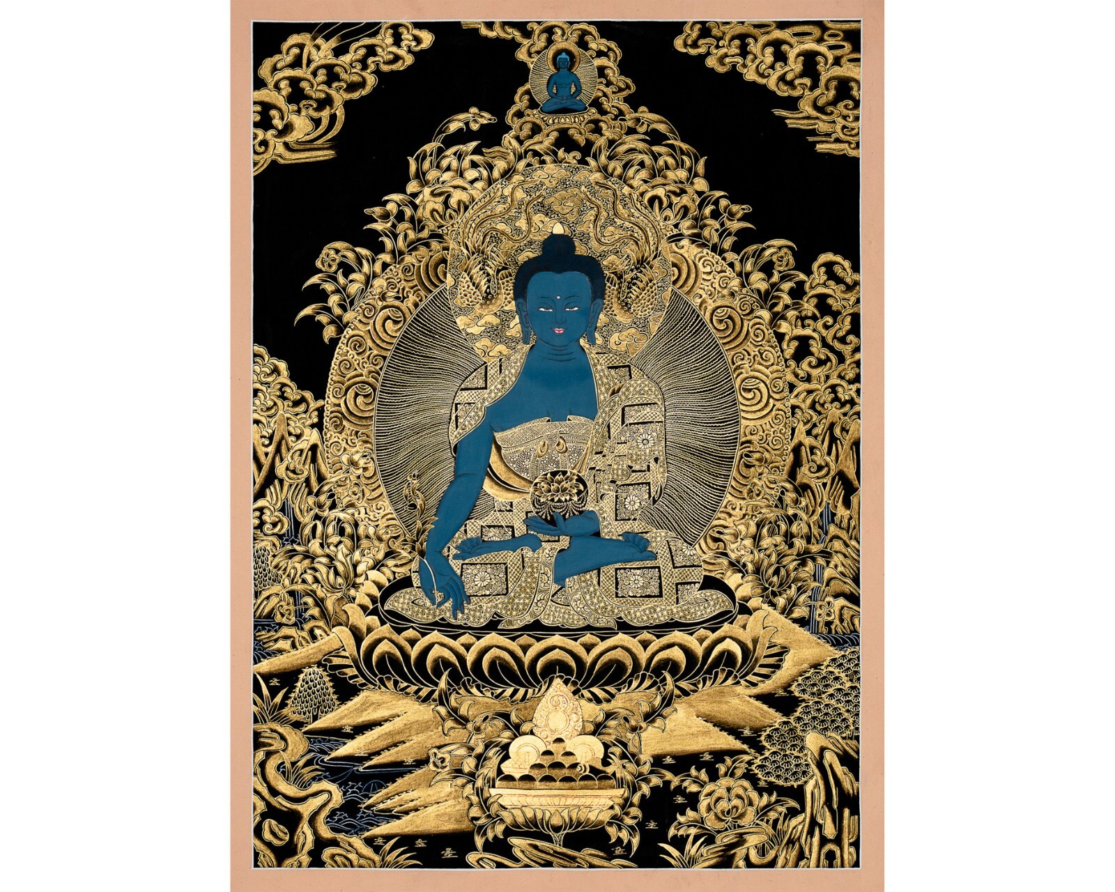 Handmade Medicine Buddha Thangka: Healer of Body and Mind | Original | Authentic