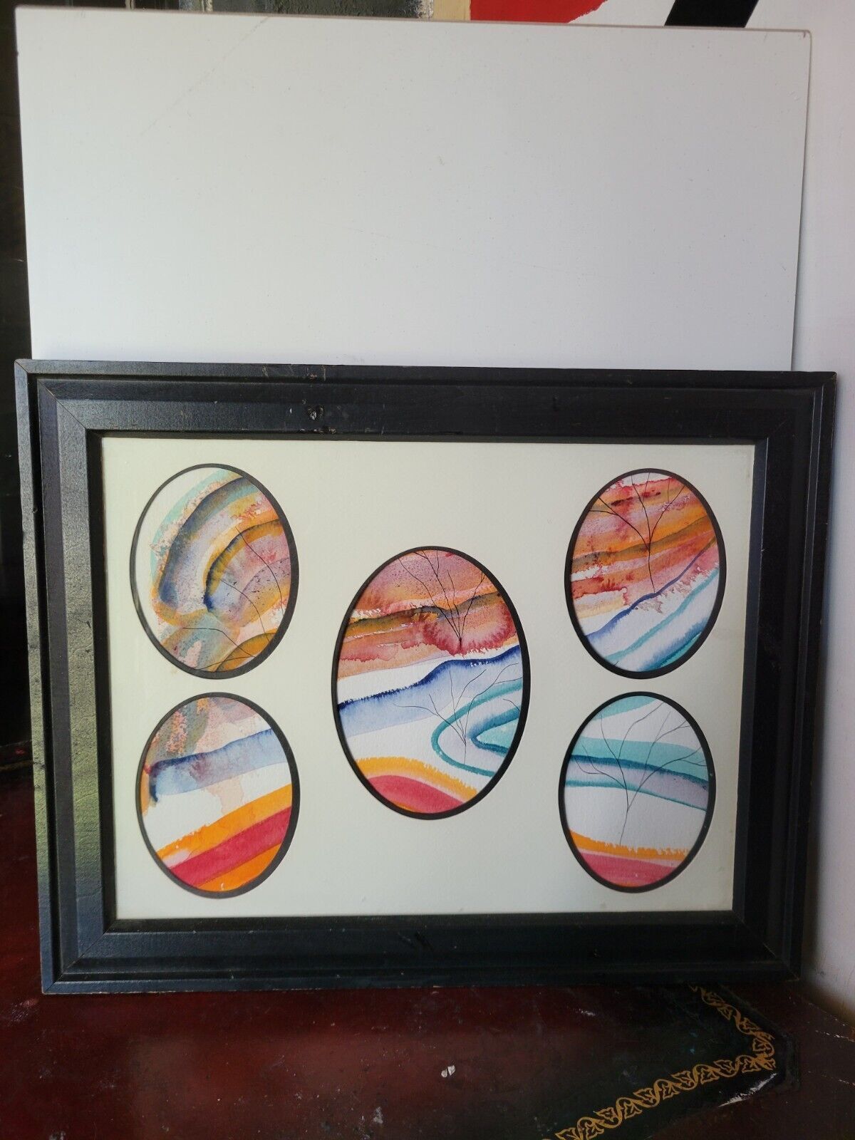 Framed Abstract Landscape Collage with Multi-Oval Cutouts