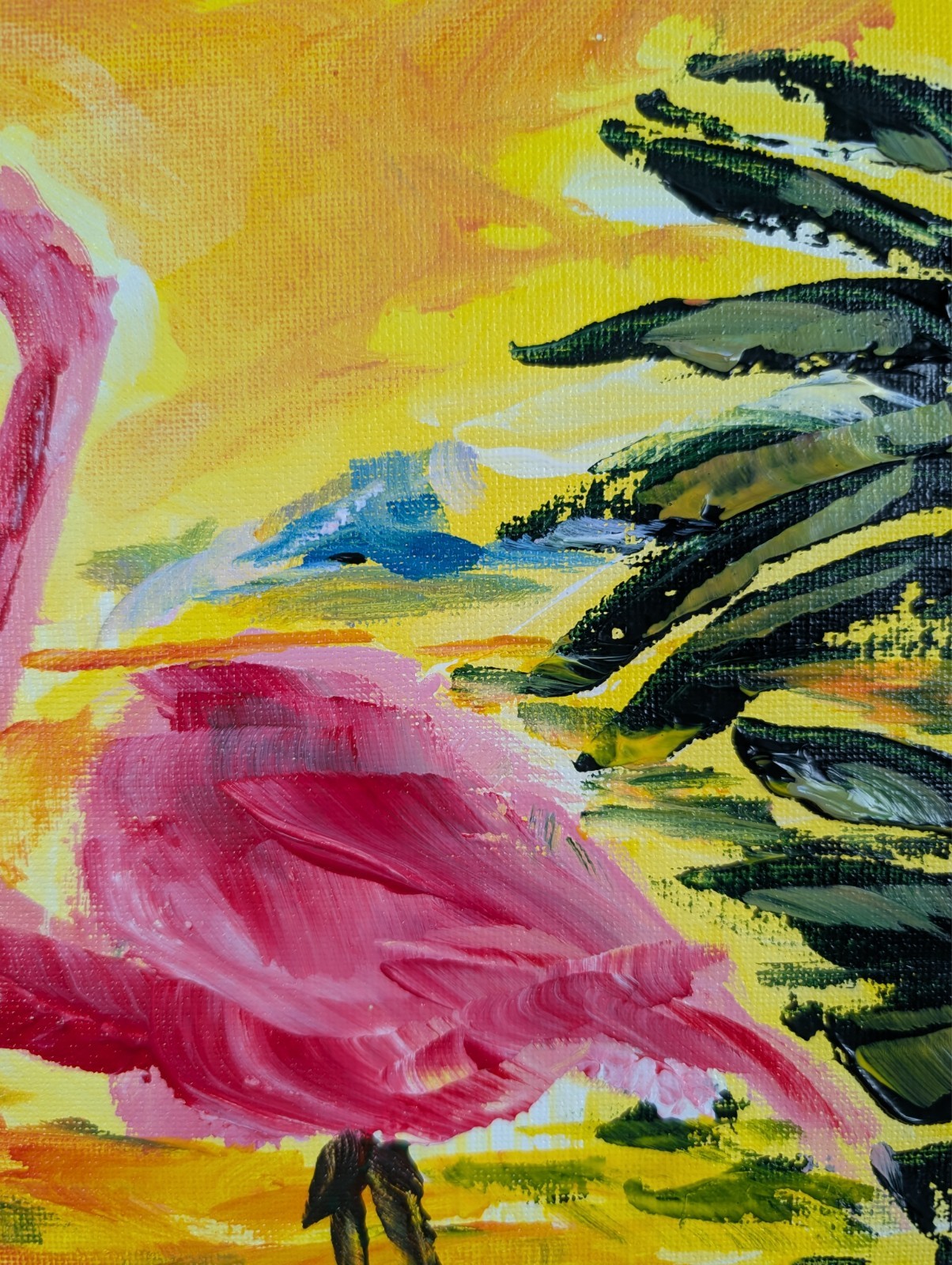 Flamingo 9×12 Original Painting Abstract Modern Art Canvas Wildlife Pink SWhite