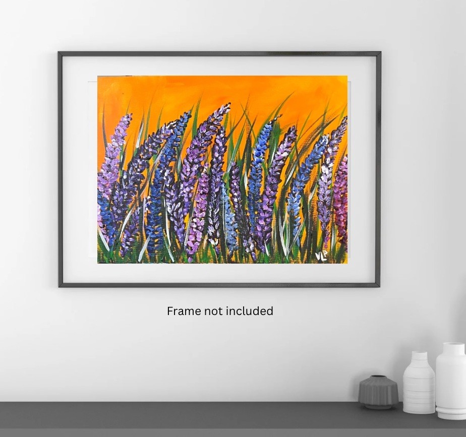 Orange Sky Lavender Original Colorful Floral Art Acrylic 16×12” Canvas Panel