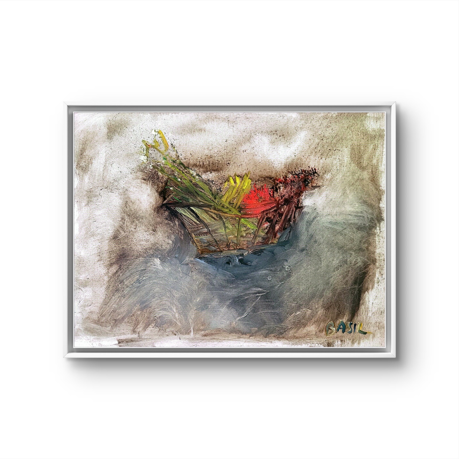 Fruit Basket Original Abstract Expressionist Oil On Board Painting 12×16