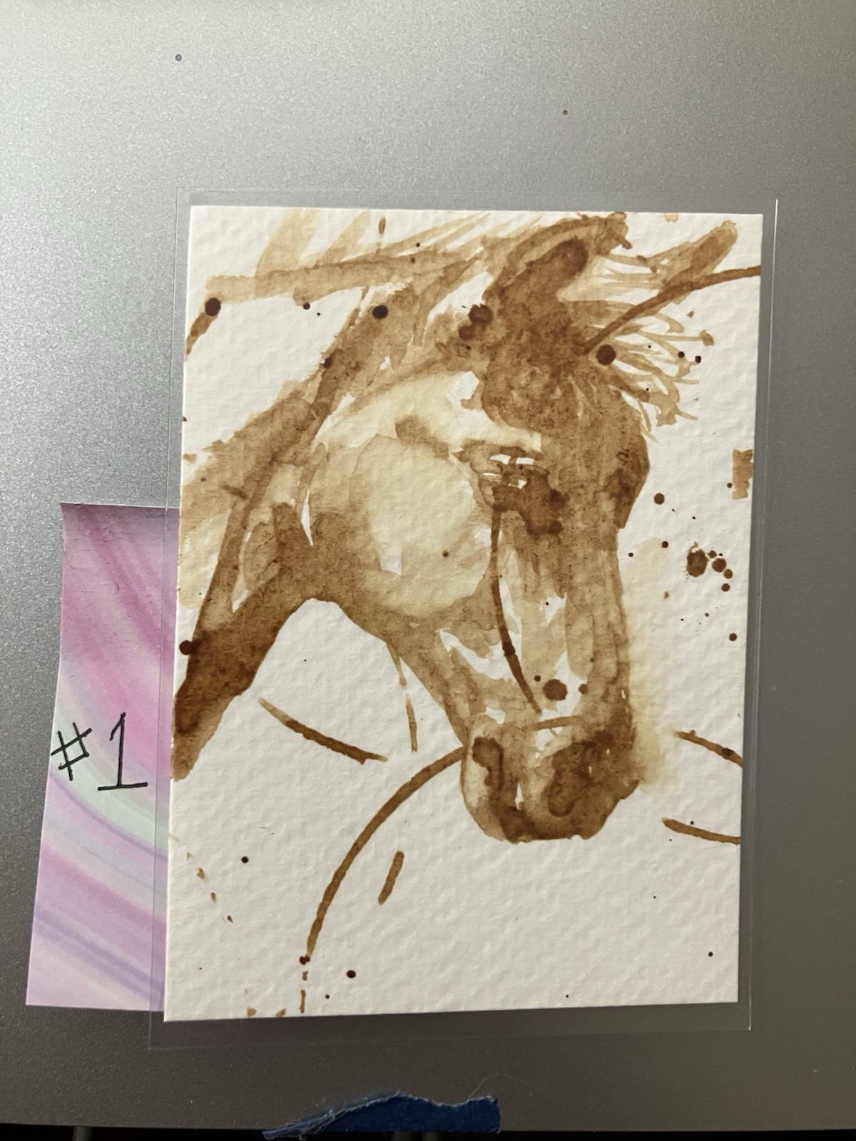 Original Coffee Horse Realism Painting Western ATC Art Aceo Miniature Equestrian