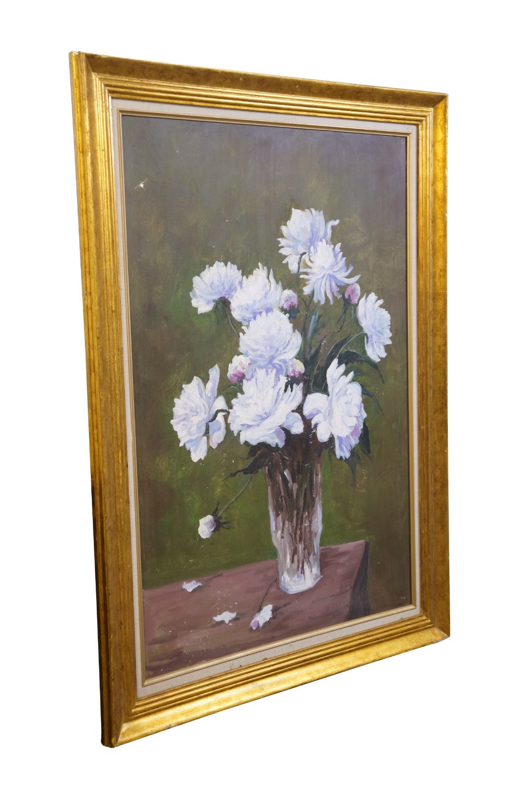 Bouquet of Purple Peony Flowers in a Glass Vase Still Life Oil Painting Canvas