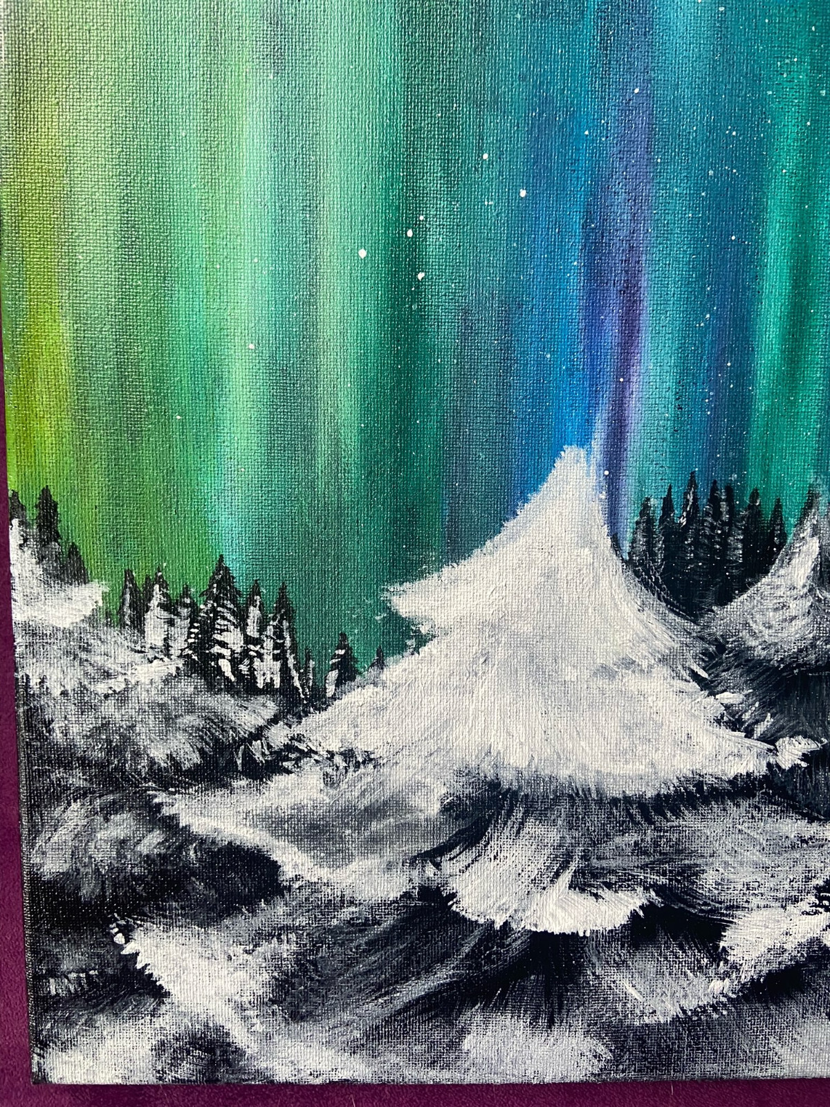 Aurora Borealis Northern Lights Acrylic Painting On Canvas Artwork Landscape