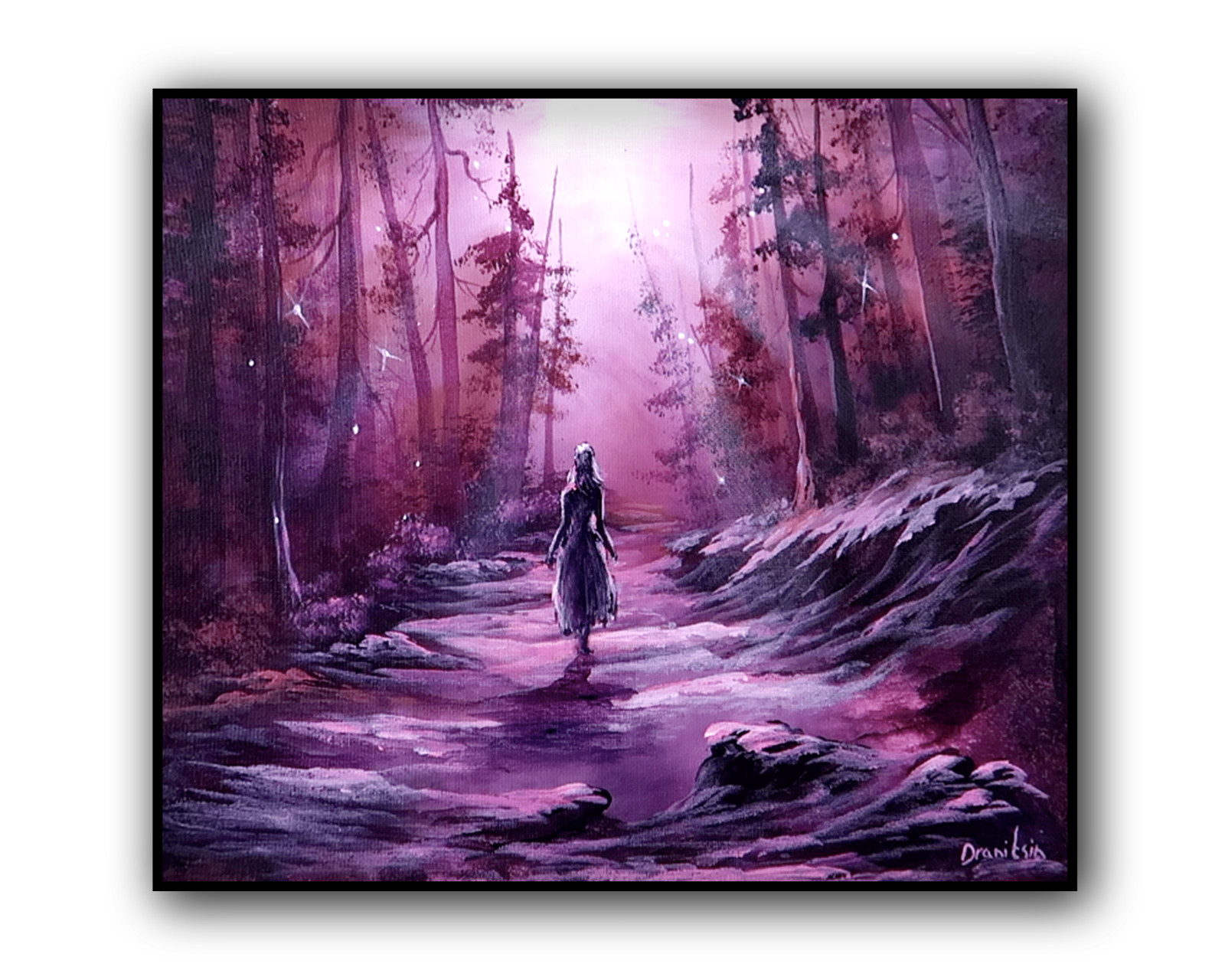 Original Acrylic Landscape Painting 12×14″ Guided by Moonlight Wall Art