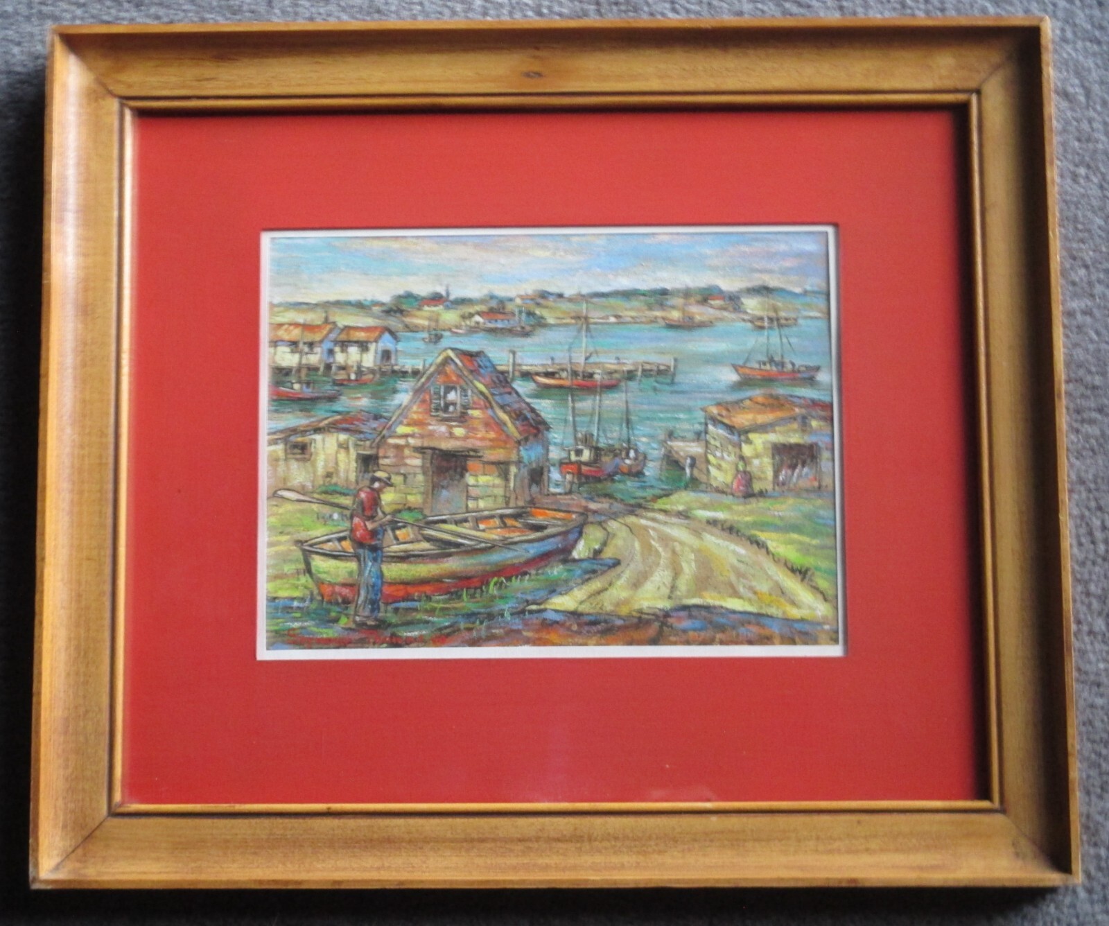 Seymour Thomas, Fishing Harbor – Original Gouche Painting on Paper, Signed LR