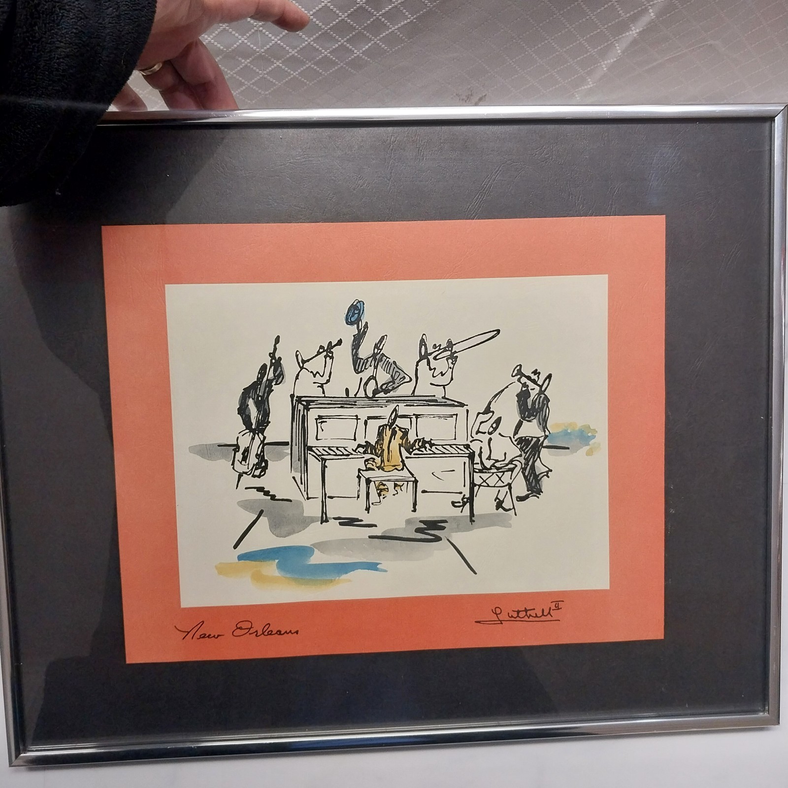 New Orleans Jazz Band Ink and Watercolor framed – George B. Luttrel 2nd – 1970s