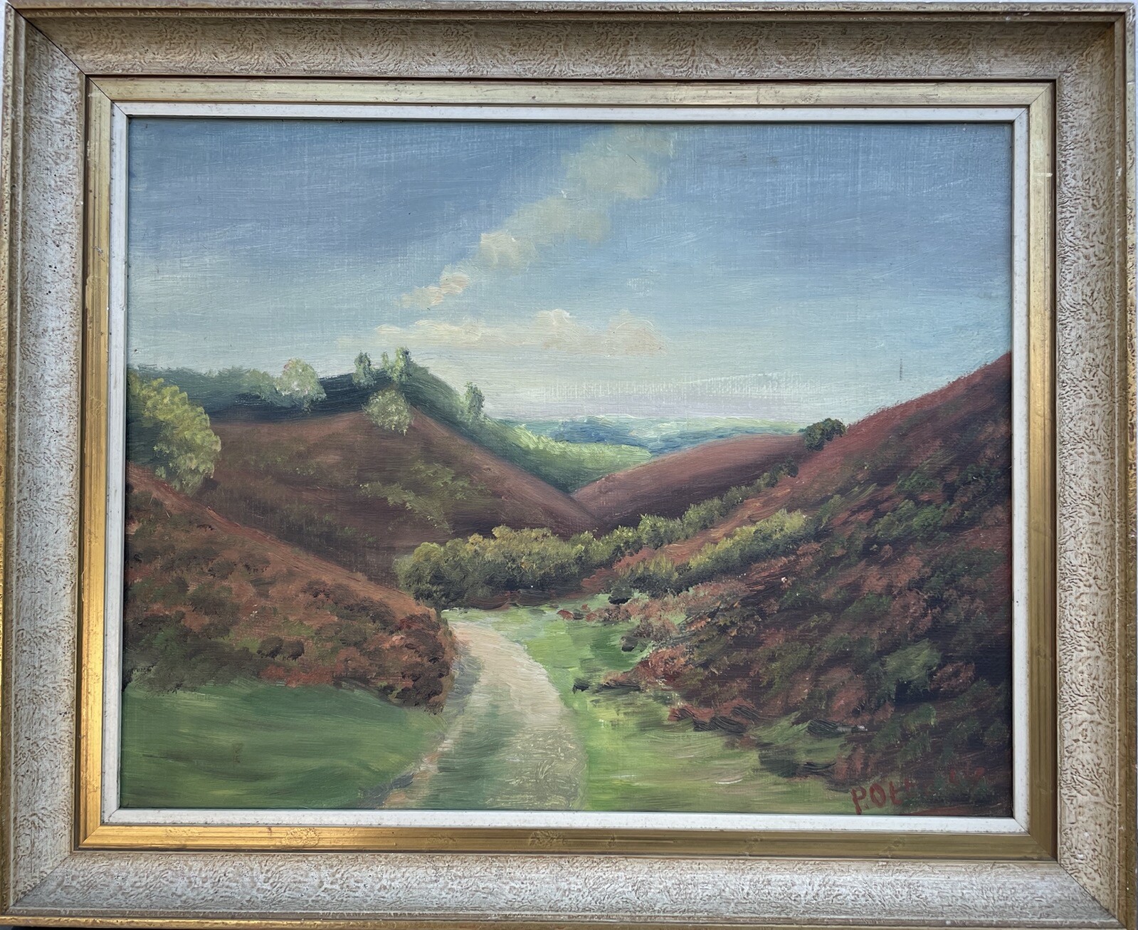 Unknown Naturalist Wide Summer Landscape Blooming Heath Oil Painting Antique