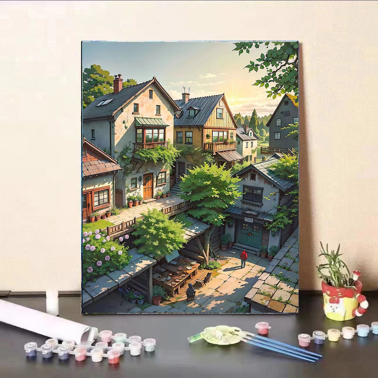 natural landscape painting of a rural cottage
