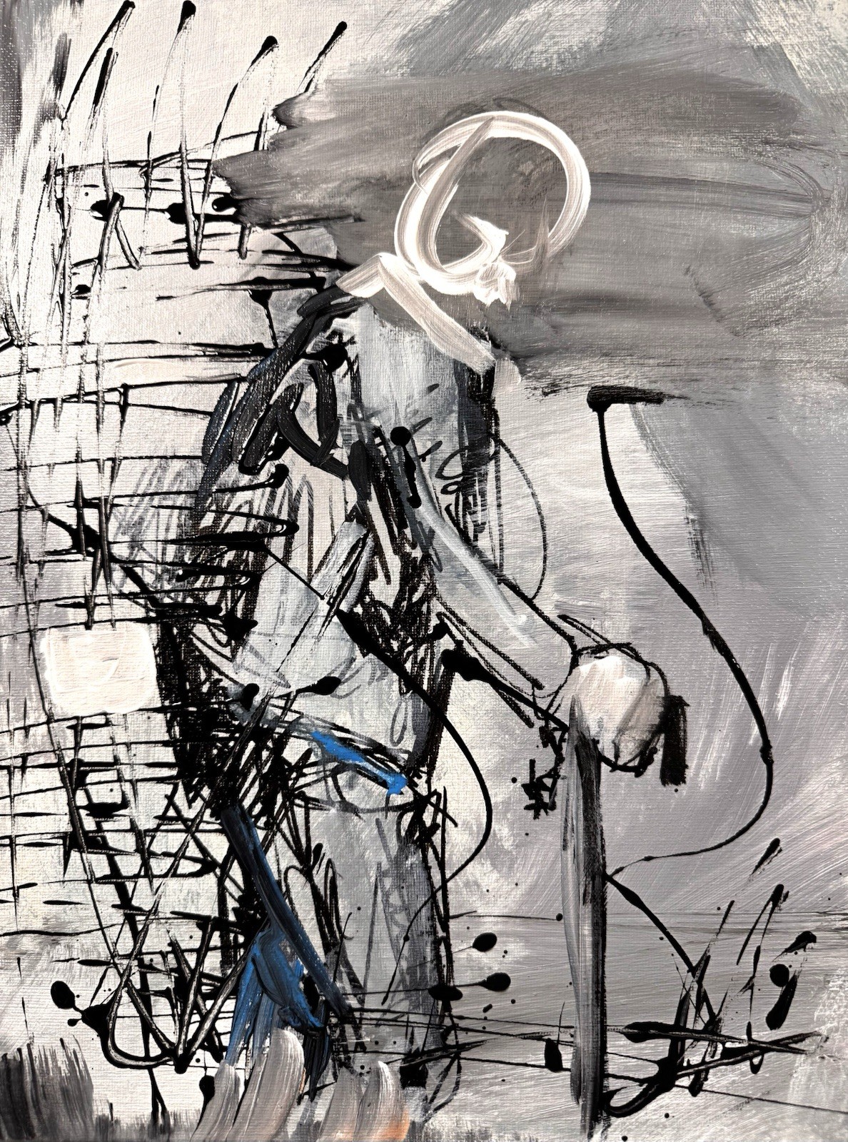 SAMATOWIC Original Abstract Man with Cane 11×14 Handmade Signed Wall Art 277