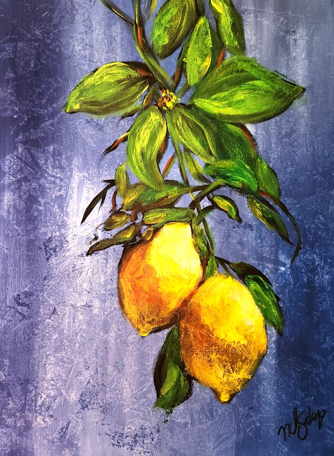 Tuscan Lemon Branch Painting Original Farmhouse Kitchen Art by M Isaksen