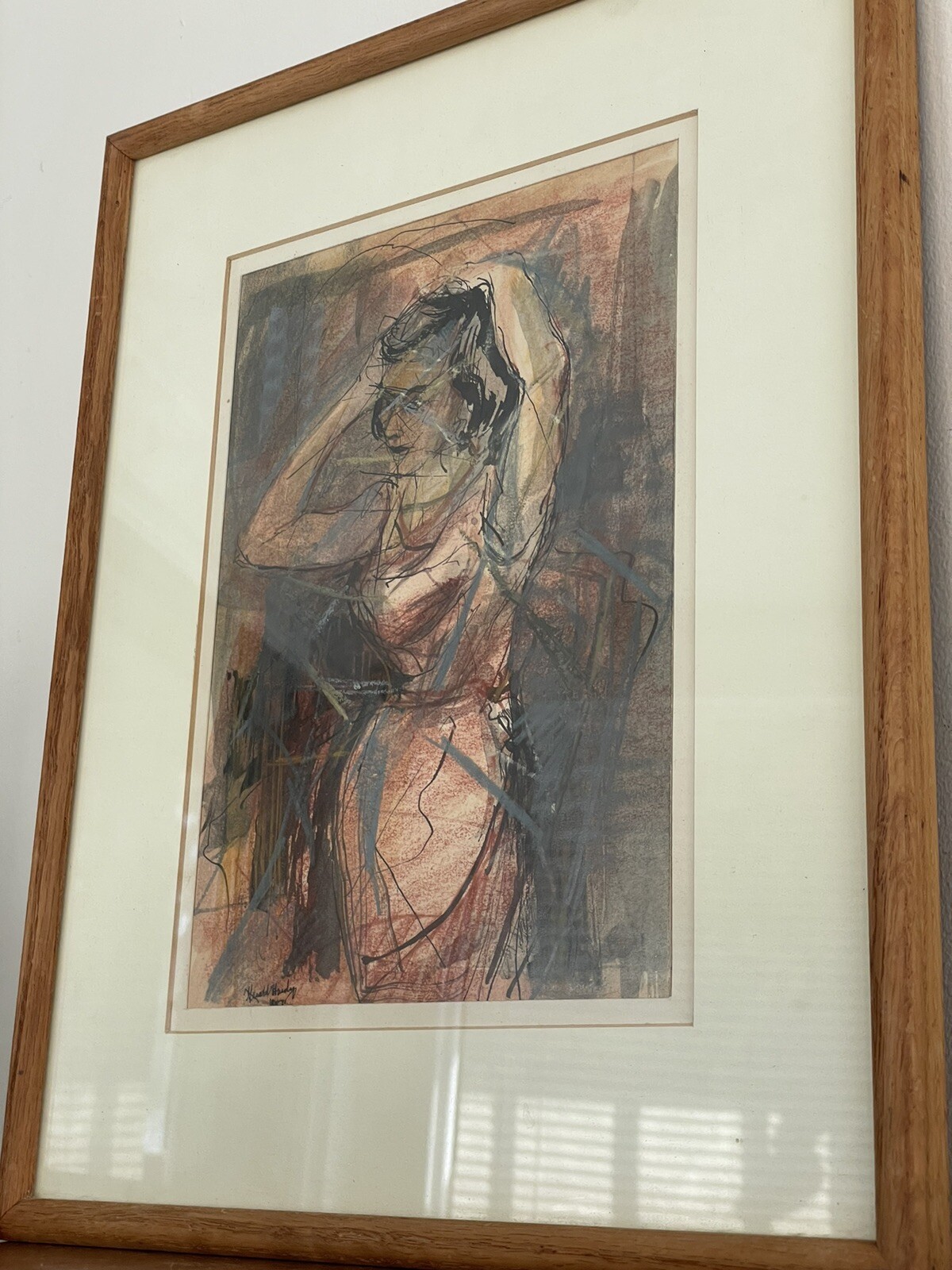Gerald Hardy b1938 America Oil Pastel Pencil Painting Modern Abstract Woman 1957