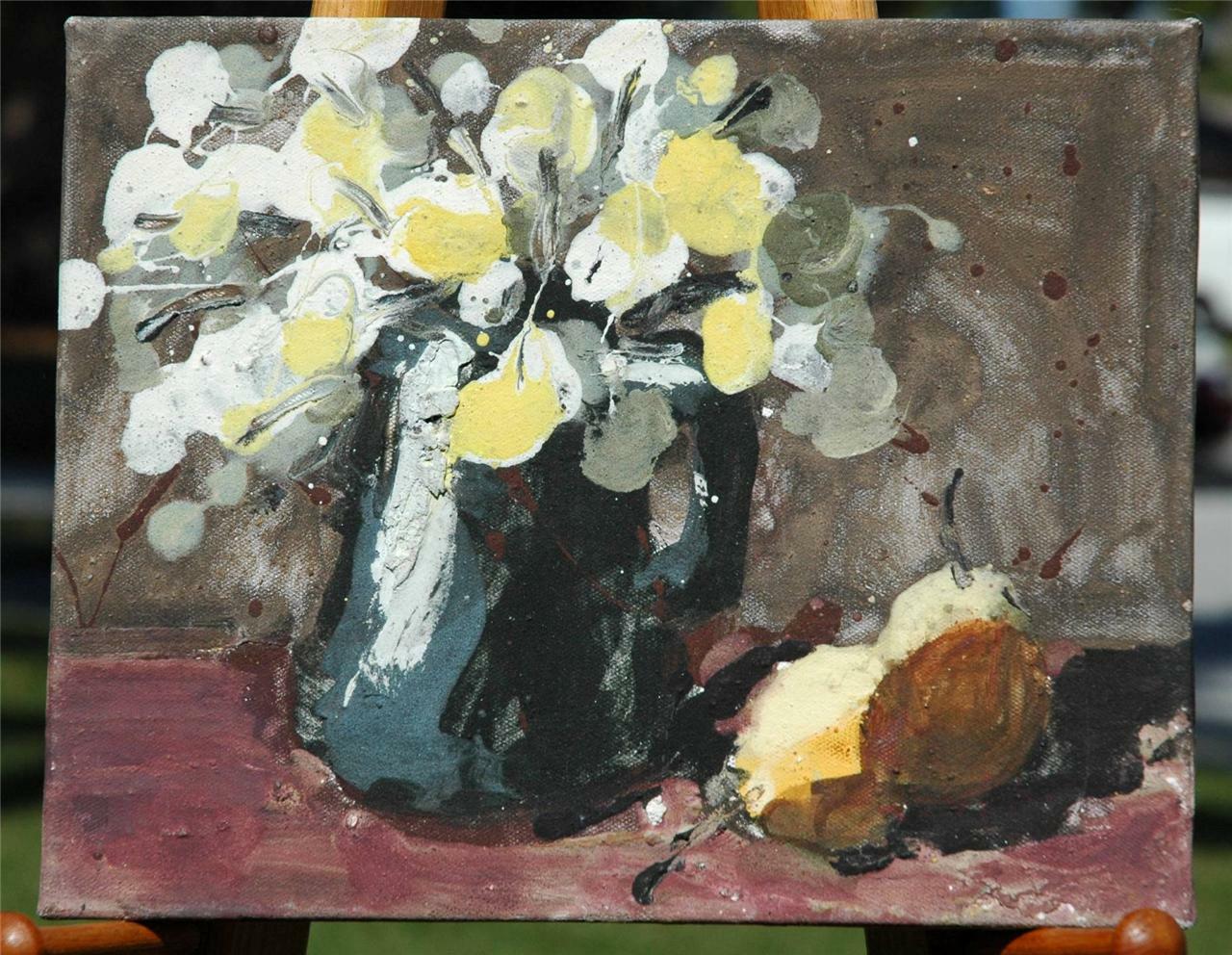 Illegibly Signed Impressionistic Oil on Canvas Yellow & White Flowers Still Life
