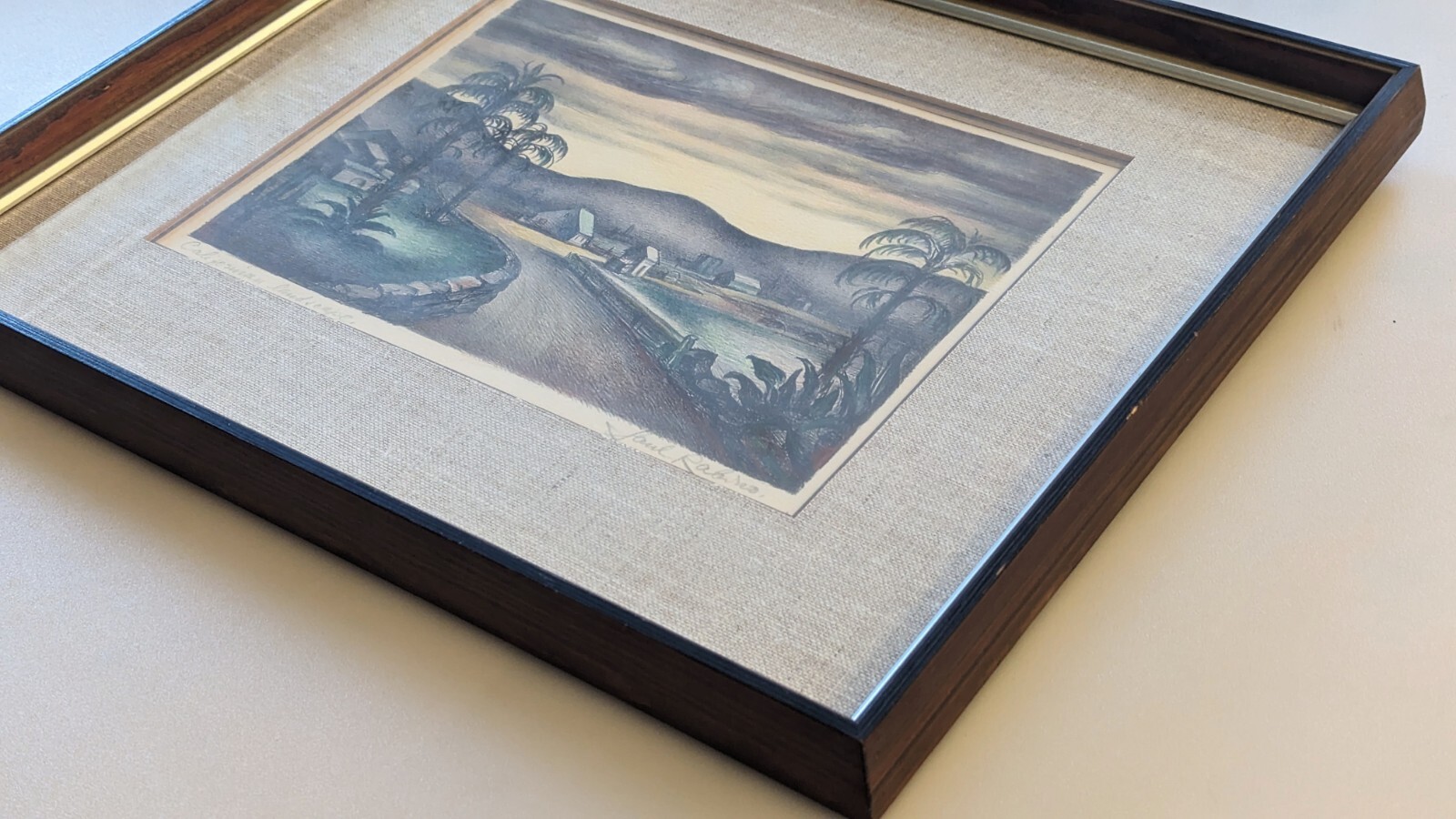 Vintage «Californian Landscape» By Saul Rabino. Signed Colored Lithograph.