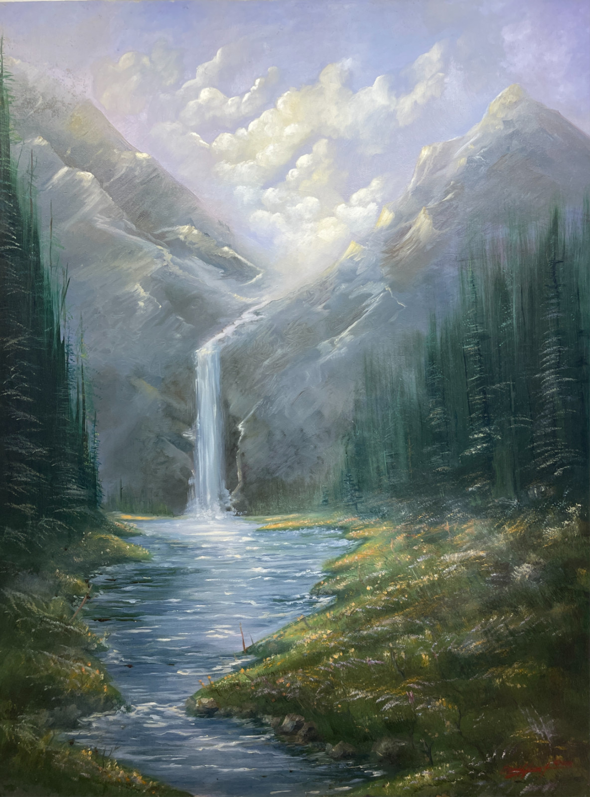 Original Vintage Artwork Majestic Landscape Oil on Canvas Painting 24×30 ooak