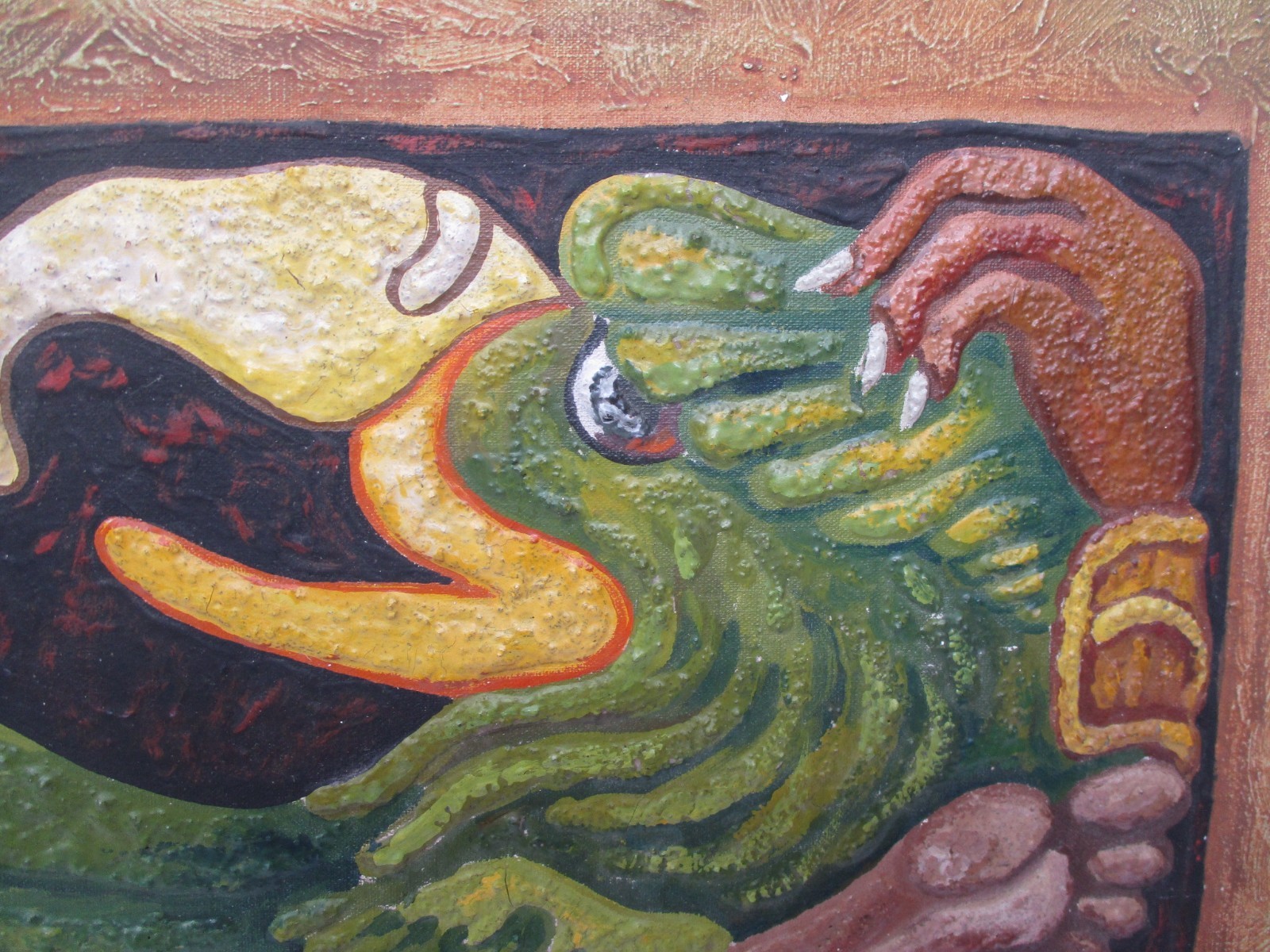 FELIPE ISLAS Mexican Embossed Oil Painting Signed ( Unframed) 16″ X 24″