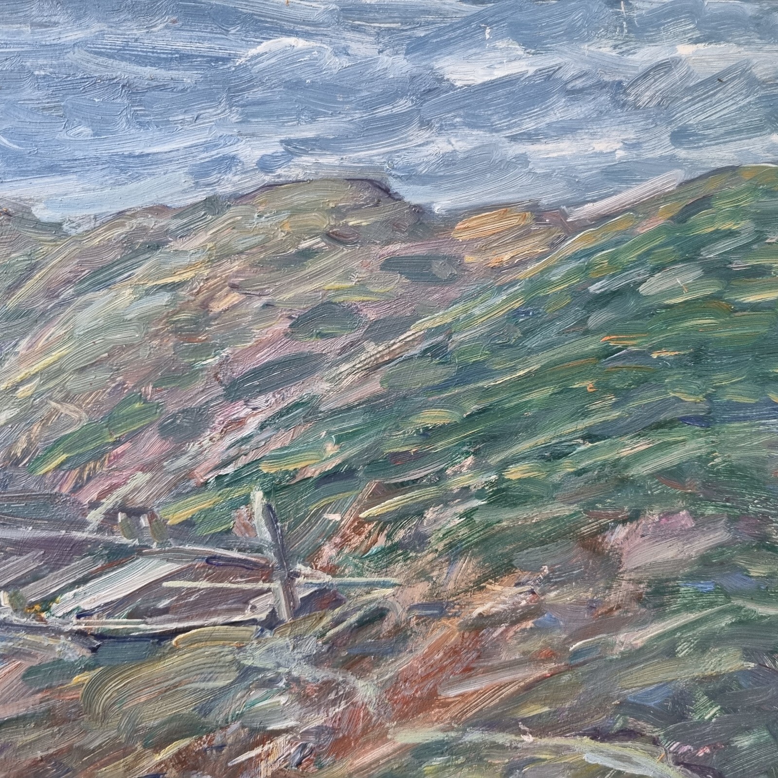 Gunnar Nerlund, Boat, coastal landscape, Oil on cardboard, Vätterstranden ,60s